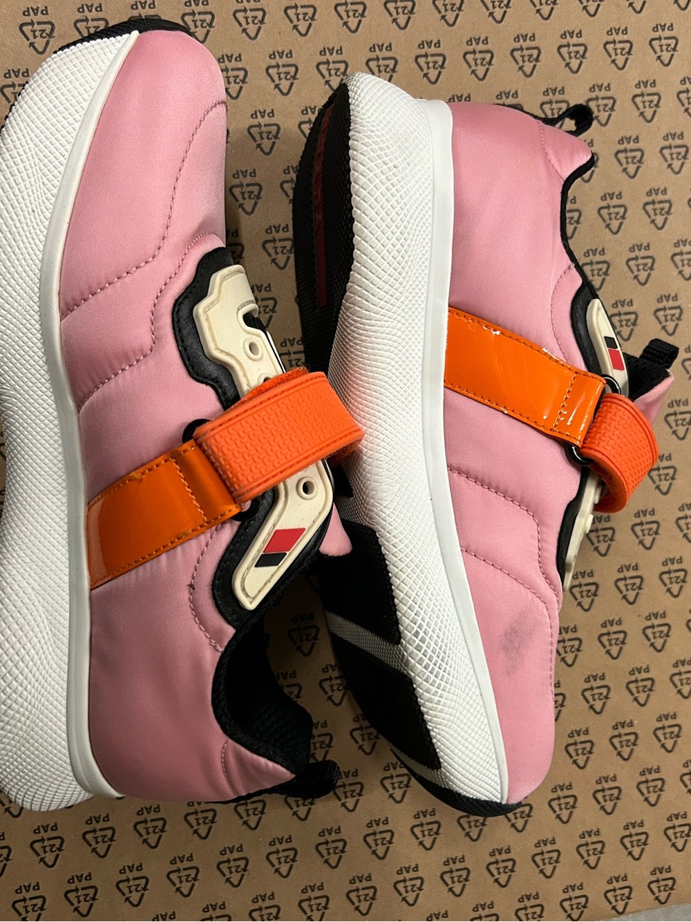 Prada Pink and Orange Strap Sneakers - Picture 2 of 4